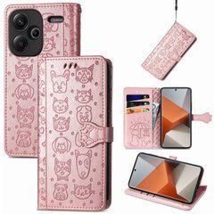Чехол Embossed Cat and Dog для Xiaomi Redmi Note 13 Pro Plus 5G книжка кожа PU с визитницей розовое золото