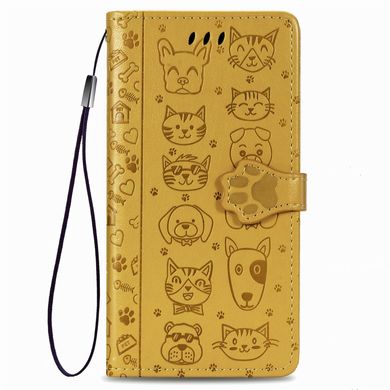 Чехол Embossed Cat and Dog для IPhone XR книжка с визитницей кожа PU желтый