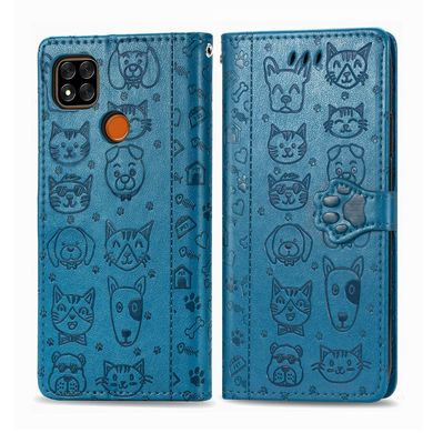 Чехол Embossed Cat and Dog для Xiaomi Redmi 9C книжка кожа PU с визитницей голубой