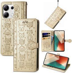 Чехол Embossed Cat and Dog для Xiaomi Redmi Note 13 Pro 4G книжка кожа PU с визитницей золотистый
