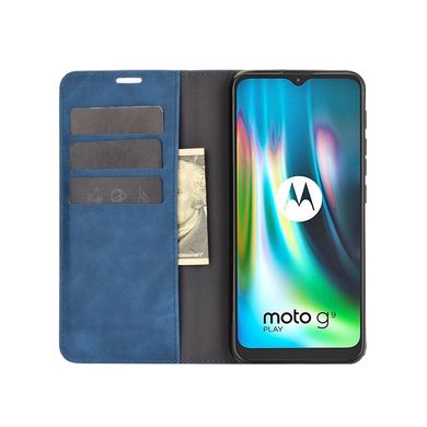 Чохол Taba Retro-Skin для Motorola Moto E7 Plus книжка шкіра PU з візитницею синій