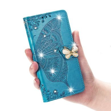 Чохол Butterfly для Xiaomi Redmi Note 8 Pro Книжка шкіра PU блакитний зі стразами