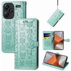 Чехол Embossed Cat and Dog для Xiaomi Redmi Note 13 Pro Plus 5G книжка кожа PU с визитницей мятный