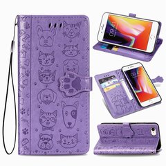 Чехол Embossed Cat and Dog для Iphone 6 / 6s книжка с визитницей кожа PU фиолетовый