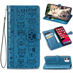 Чехол Embossed Cat and Dog для Iphone 11 книжка кожа PU с визитницей голубой