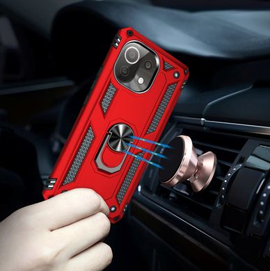 Чехол Shield для Xiaomi Mi 11 Lite бампер противоударный с подставкой кольцом Red