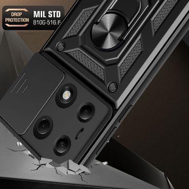 Чехол Hide Shield для Xiaomi Redmi Note 14S бампер противоударный с подставкой кольцом Black