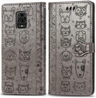 Чехол Embossed Cat and Dog для Xiaomi Redmi Note 9S книжка кожа PU Gray