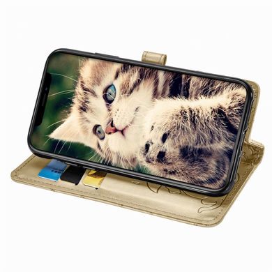 Чехол Embossed Cat and Dog для Iphone 11 книжка кожа PU с визитницей золотистый