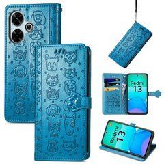 Чехол Embossed Cat and Dog для Xiaomi Redmi 13 книжка кожа PU с визитницей голубой