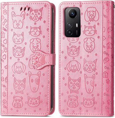 Чехол Embossed Cat and Dog для Xiaomi Redmi Note 12S книжка кожа PU с визитницей розовый