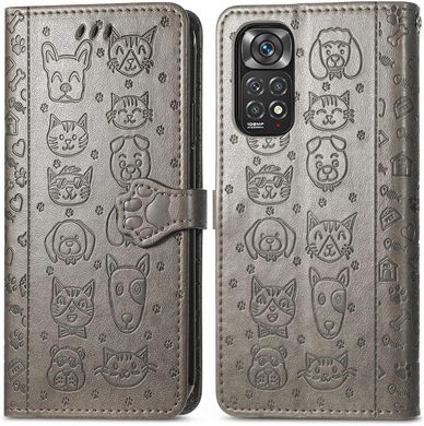 Чехол Embossed Cat and Dog для Xiaomi Redmi Note 11 Pro Global 4G / 5G книжка кожа PU серый