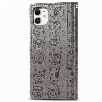Чехол Embossed Cat and Dog для Iphone 11 книжка кожа PU с визитницей серый