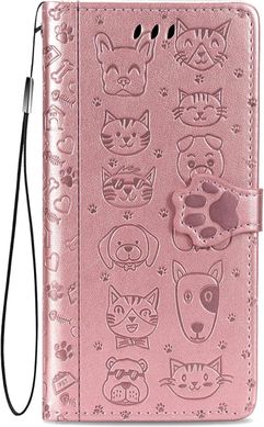 Чехол Embossed Cat and Dog для Xiaomi Redmi Note 12S книжка кожа PU с визитницей розовое золото