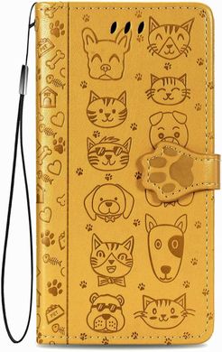 Чехол Embossed Cat and Dog для Xiaomi Poco X3 / X3 Pro книжка кожа PU с визитницей желтый