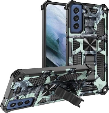Чехол Military Shield для Samsung Galaxy S21 FE / G990 бампер противоударный с подставкой Turquoise