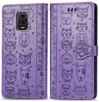 Чехол Embossed Cat and Dog для Xiaomi Redmi Note 9S книжка кожа PU Purple