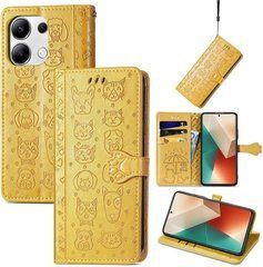 Чехол Embossed Cat and Dog для Xiaomi Redmi Note 13 книжка кожа PU с визитницей желтый