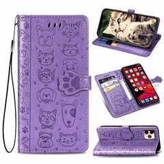 Чехол Embossed Cat and Dog для Iphone 11 книжка кожа PU с визитницей фиолетовый