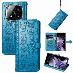 Чехол Embossed Cat and Dog для Xiaomi Redmi Note 14 Pro 4G книжка кожа PU с визитницей голубой