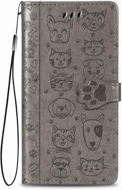 Чехол Embossed Cat and Dog для Xiaomi Poco X3 / X3 Pro книжка кожа PU с визитницей серый