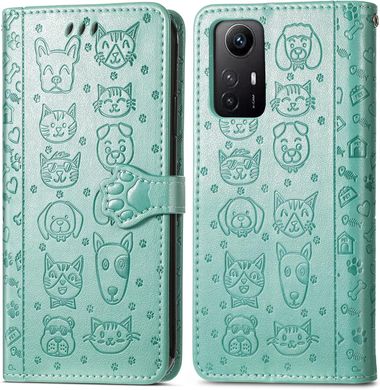 Чехол Embossed Cat and Dog для Xiaomi Redmi Note 12S книжка кожа PU с визитницей мятный