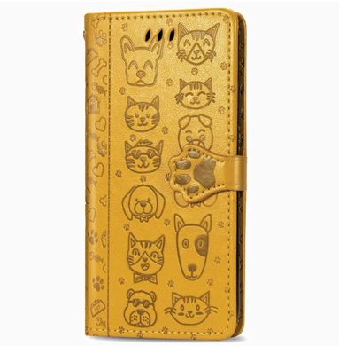 Чохол Embossed Cat and Dog для Xiaomi Redmi Note 9S книжка шкіра PU Yellow