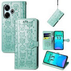 Чехол Embossed Cat and Dog для Xiaomi Redmi 13 книжка кожа PU с визитницей мятный