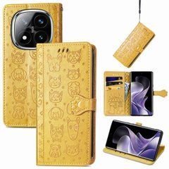 Чехол Embossed Cat and Dog для Xiaomi Redmi Note 14 Pro 4G книжка кожа PU с визитницей желтый