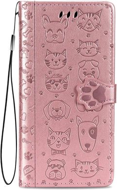 Чехол Embossed Cat and Dog для Xiaomi Poco X3 / X3 Pro книжка кожа PU с визитницей розовое золото
