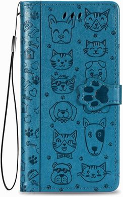 Чехол Embossed Cat and Dog для Xiaomi Redmi Note 10 / Note 10s книжка кожа PU с визитницей голубой
