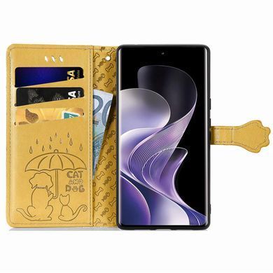 Чохол Embossed Cat and Dog для Xiaomi Redmi Note Pro 14 4G книжка шкіра PU з візитницею жовтий