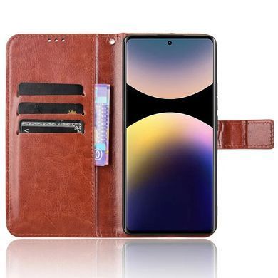 Чехол Idewei для Xiaomi Redmi Note 14 Pro 4G книжка кожа PU с визитницей коричневый