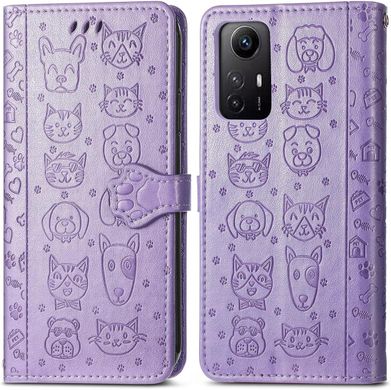 Чехол Embossed Cat and Dog для Xiaomi Redmi Note 12S книжка кожа PU с визитницей фиолетовый