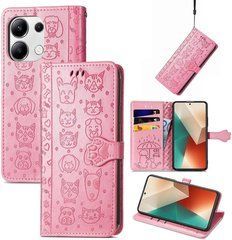 Чехол Embossed Cat and Dog для Xiaomi Redmi Note 13 книжка кожа PU с визитницей розовый
