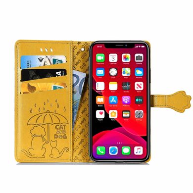 Чехол Embossed Cat and Dog для Iphone 11 книжка кожа PU с визитницей желтый