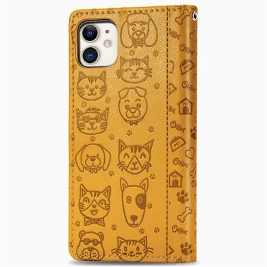 Чехол Embossed Cat and Dog для Iphone 11 книжка кожа PU с визитницей желтый