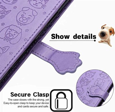 Чехол Embossed Cat and Dog для Xiaomi Redmi Note 10 / Note 10s книжка кожа PU с визитницей фиолетовый