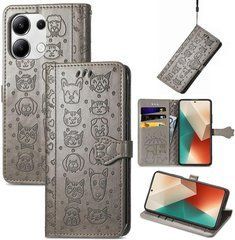 Чехол Embossed Cat and Dog для Xiaomi Redmi Note 13 книжка кожа PU с визитницей серый