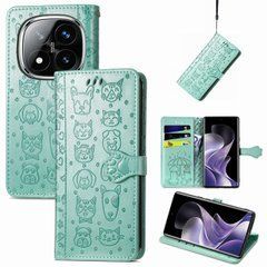 Чехол Embossed Cat and Dog для Xiaomi Redmi Note 14 Pro 4G книжка кожа PU с визитницей мятный