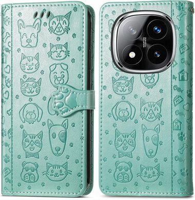 Чехол Embossed Cat and Dog для Xiaomi Redmi Note 15 Pro&nbsp;5G книжка кожа PU с визитницей мятный
