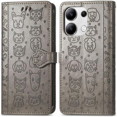Чехол Embossed Cat and Dog для Xiaomi Redmi Note 13 книжка кожа PU с визитницей серый