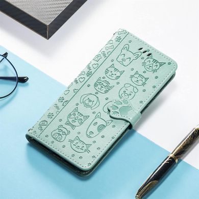 Чехол Embossed Cat and Dog для Xiaomi Redmi Note 15 Pro&nbsp;5G книжка кожа PU с визитницей мятный