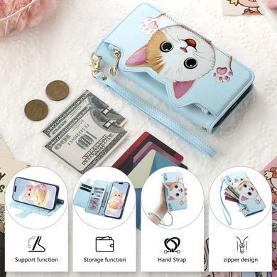 Чохол Kitty для iPhone 16 Pro Max книжка шкіра PU з візитницею блакитний