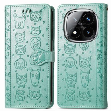 Чохол Embossed Cat and Dog для Xiaomi Redmi Note Pro 14 4G книжка шкіра PU з візитницею м'ятний