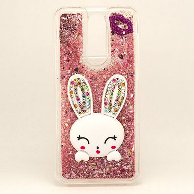 Чехол Glitter для Xiaomi Redmi 8 бампер жидкий блеск Заяц Розовый