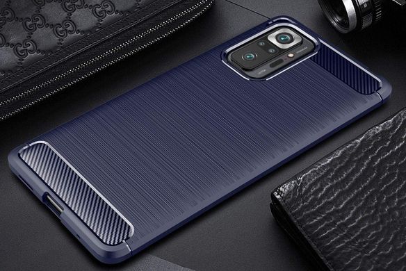 Чехол Carbon для Xiaomi Redmi Note 10 Pro противоударный бампер Blue