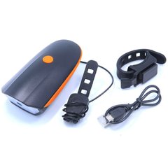 Передняя велосипедная фара + сигнал Robesbon 7588 велофонарь USB Orange