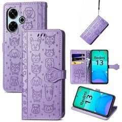 Чехол Embossed Cat and Dog для Xiaomi Redmi 13 книжка кожа PU с визитницей фиолетовый