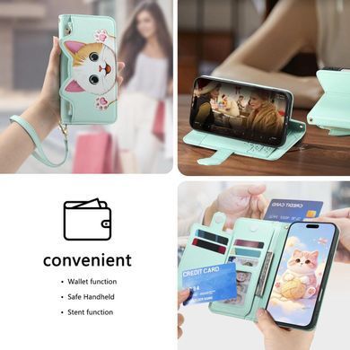 Чохол Kitty для iPhone 16 Pro Max книжка шкіра PU з візитницею м'ятний
